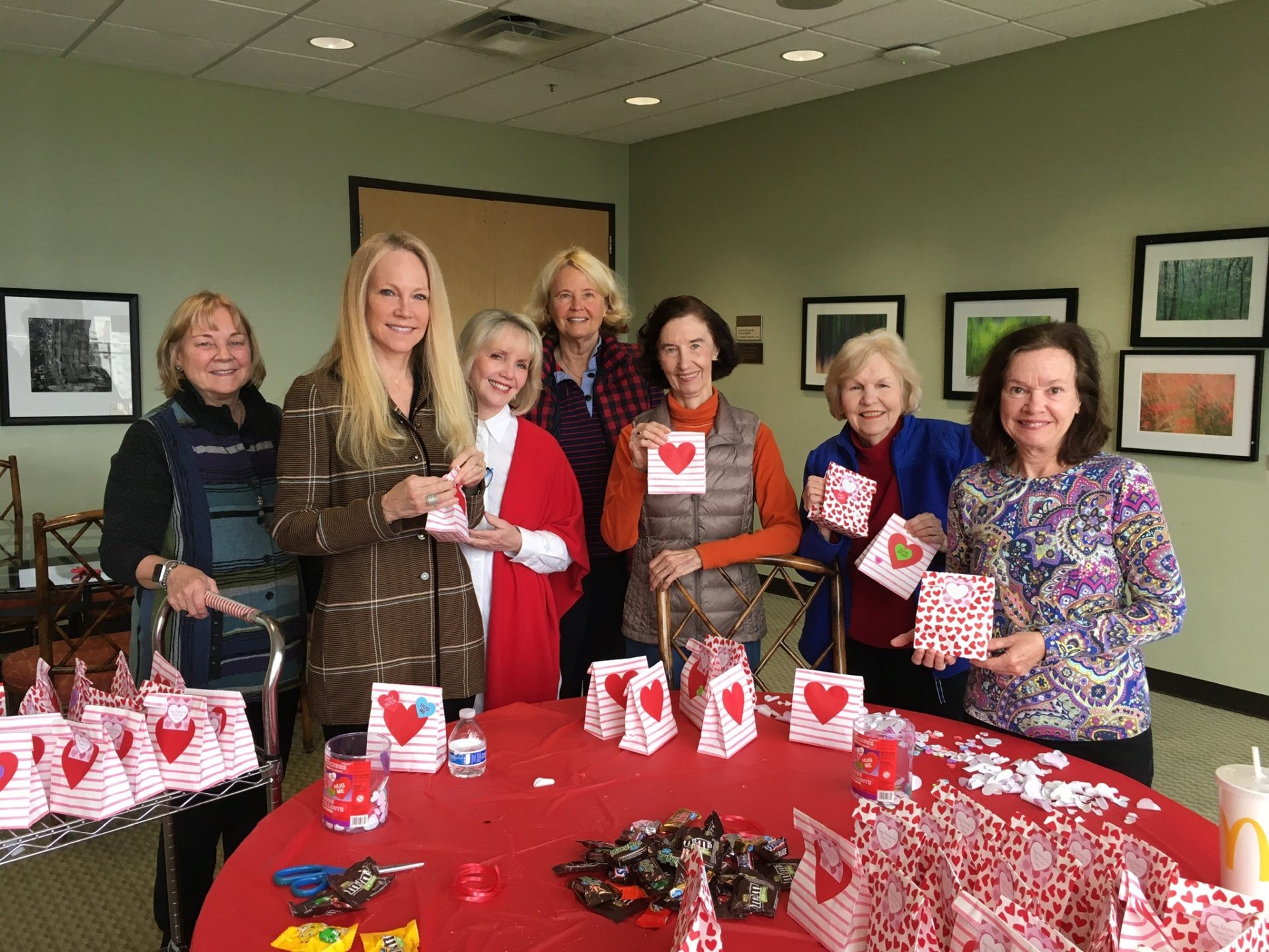 Shepherd Center volunteers creating Valentine's Day gifts