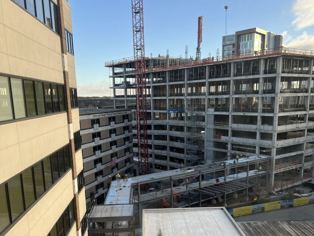 Progress on the Marcus Center for Advanced Rehabilitation continues as the bridge that connects the MCAR building to Shepherd Center is underway.